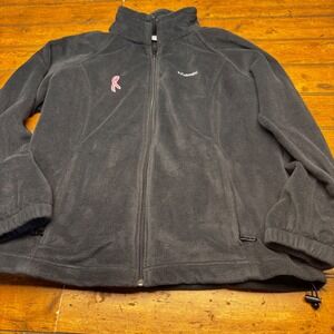 Columbia Womens 1X Black Fleece Full Zip Jacket Pink Awareness Ribbon Mock Neck